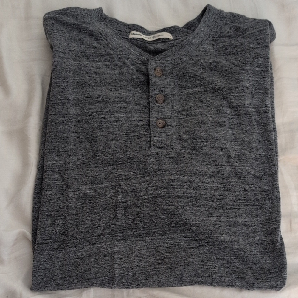 Marine Layer Short Sleeve Henley, Dark Heather Grey, Size L - Picture 6 of 6